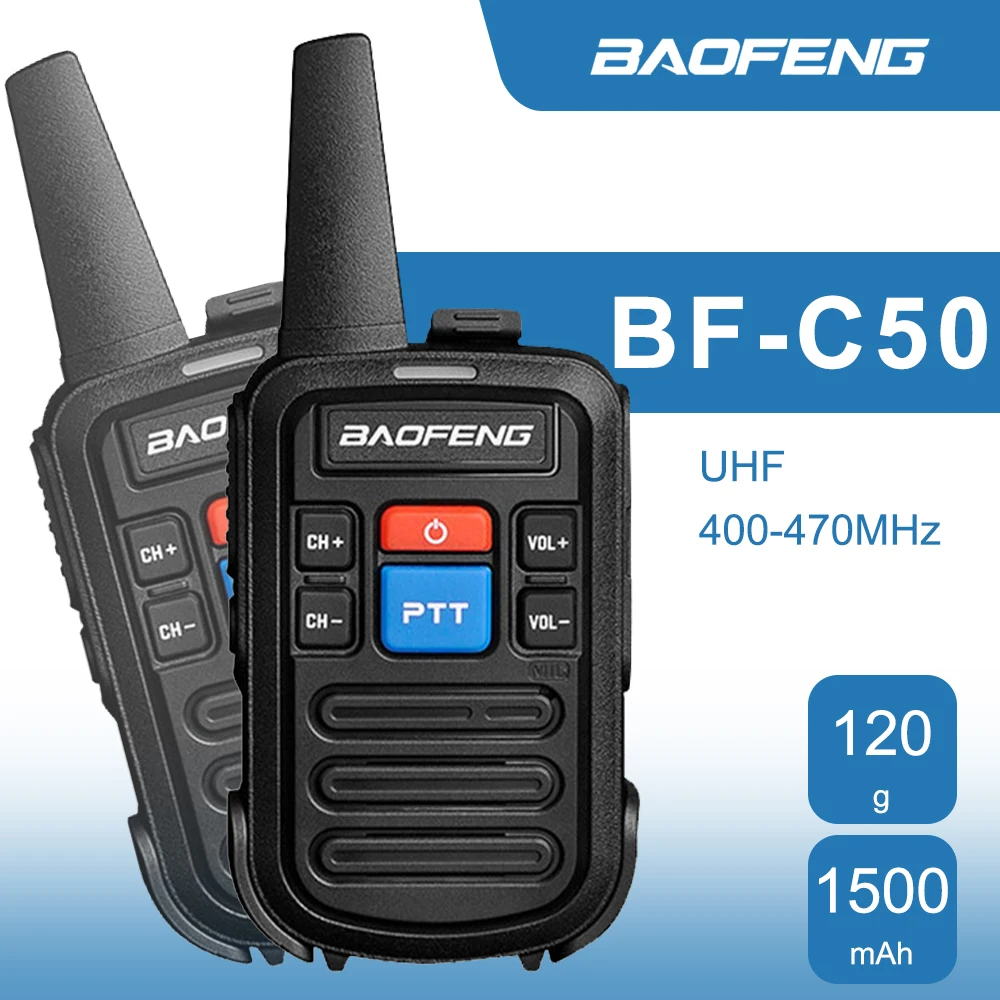 

Baofeng Mini Walkie Talkie UHF 400-470MHz Handheld Dual Band Radios BF-C50 16 Channel Long Range 5W Two Way Radio with Charger