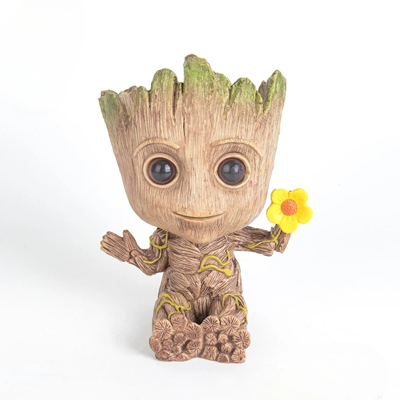 Marvel vengadores Groot Mini figura portalápices maceta Anime juguetes figura de acción sentado Groot Navidad niños juguetes regalos