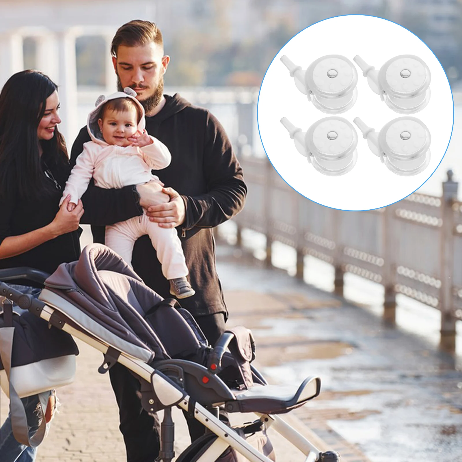 4 Pcs Stroller Baby Walker Wheels The Tote Bag Casters Motion Travel LED Automatic Sensor Light