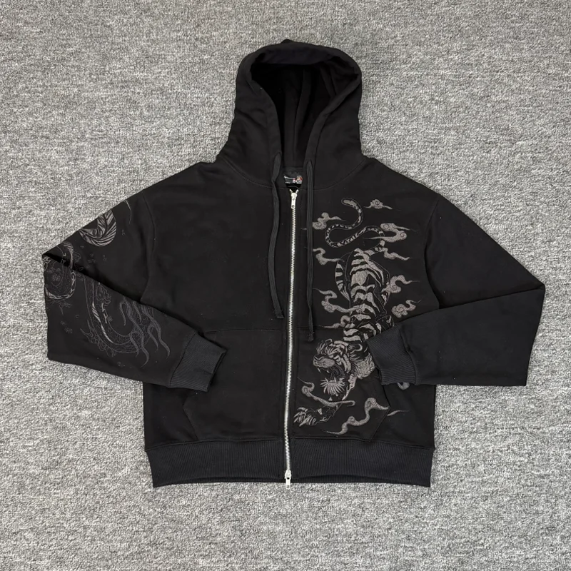 High Street American Style Men's Women's Derschutze Zipper Cardigan Autumn Winter Embroidered Heavy Duty High Quality Hoodies
