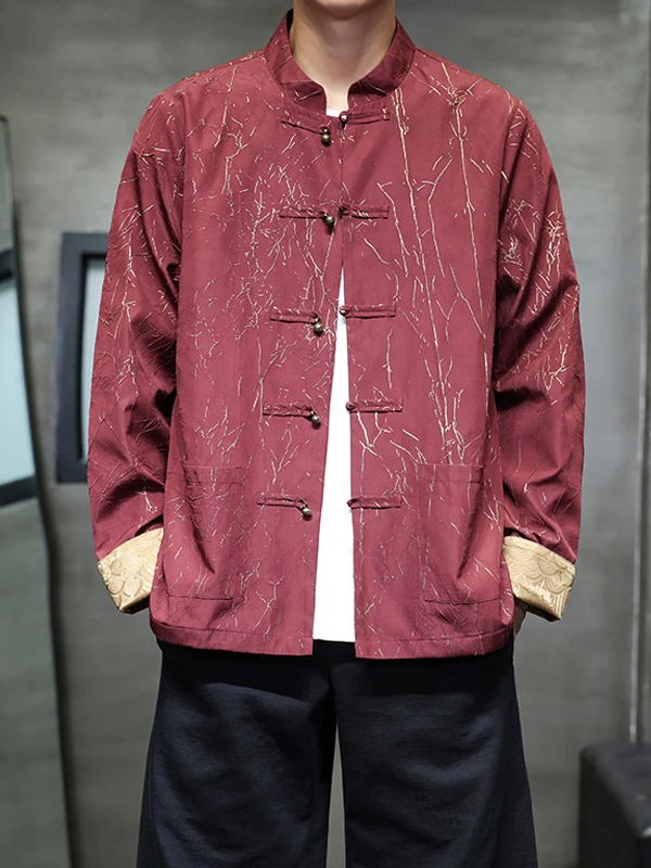 

New Chinese Sle Copper Button Men's Casual Jaet Youth Large Size Zhongan Coat Trendy Autumn Windbreaker Loose Fit