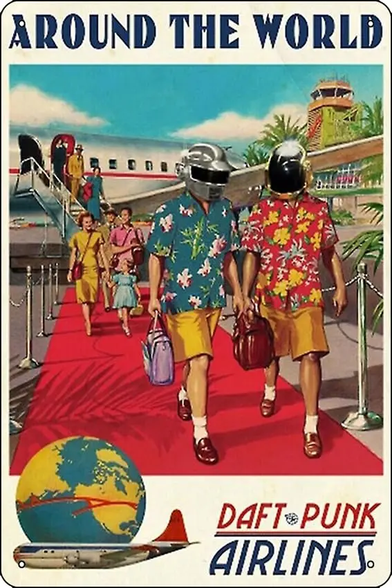 Daft Punk Poster - Around The World Poster Metal Tin Sign 12 X 8 Inch Funny Man Cave Home Office Bar Decor