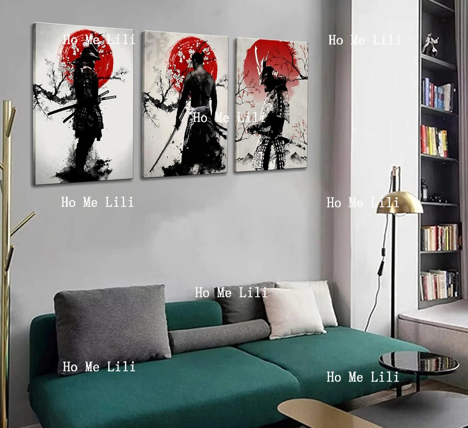 3pcs Canvas Wall Art Armored Samurai Ink Paintings Japanese Art Character Prints Cherry Blossom Posters For Room Wall Decor