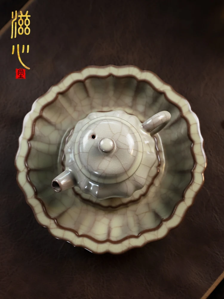 High-End Kiln Large Pot Tray Golden Thread and Line Set Ceramic Archaized Draining Teapot Platform Gift Box