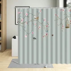 Chinese Style Flowers and Birds Shower Curtain Animal Plant Painted Art Background Home Bathroom With Hook Washable Decoration