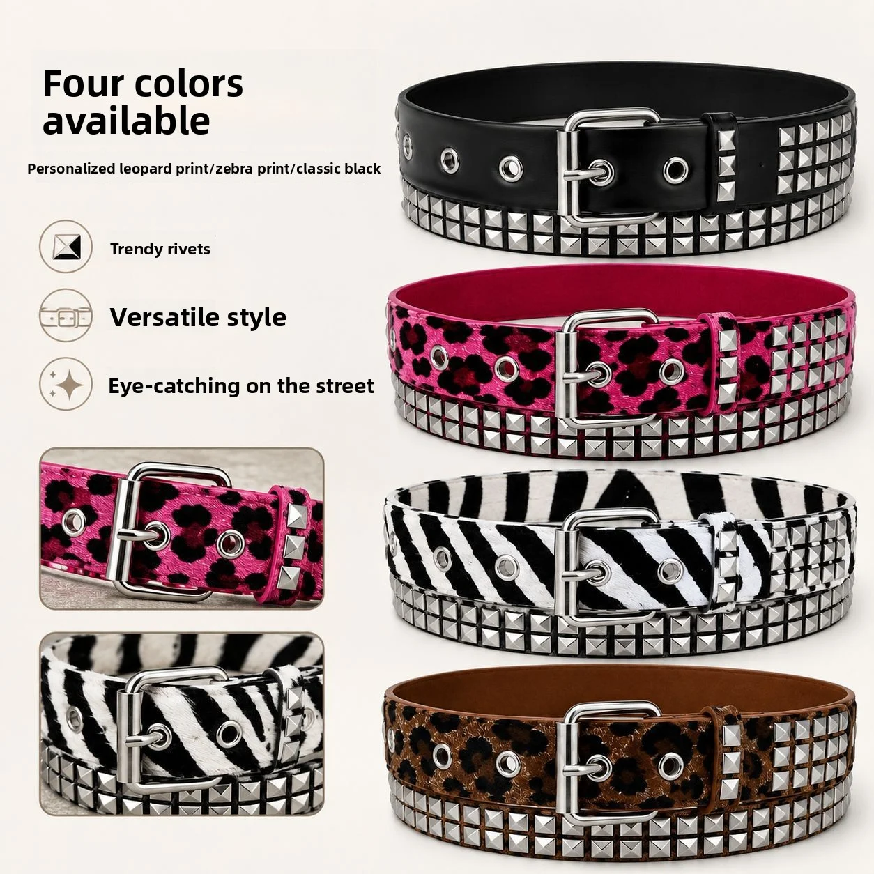 New Punk Pyramid Subculture Millennium Style Gothic Square Bead Rivet Leather Belt