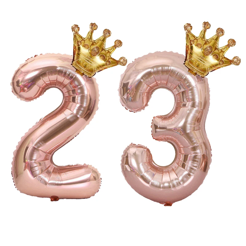 1 STÜCK 32 Zoll Roségold Krone Digitale Zahlenfolienballons Prinzessin Geburtstag Dekoration Party Hochzeit Weihnachten Zahlenballon Anniv