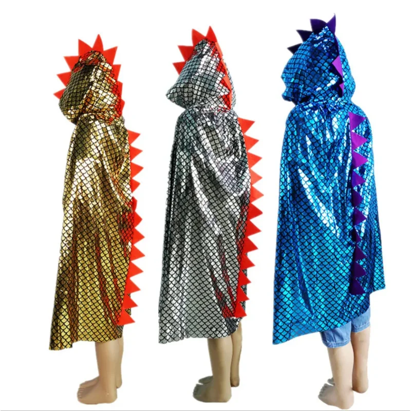 Mantello da dinosauro con paillettes Costume cosplay di Halloween Mantello con cappuccio per bambini Ragazzi Festival Festa Carnevale Mantello per bambini con cappuccio O