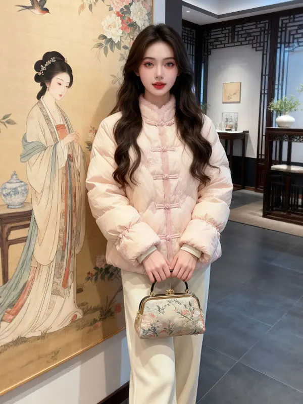 

Cute Fce Lined ort Jaet Korean Sle Warmth Gentle Wind Beautiful Unique Top for Small Figures Anti-Aging Spring Wear