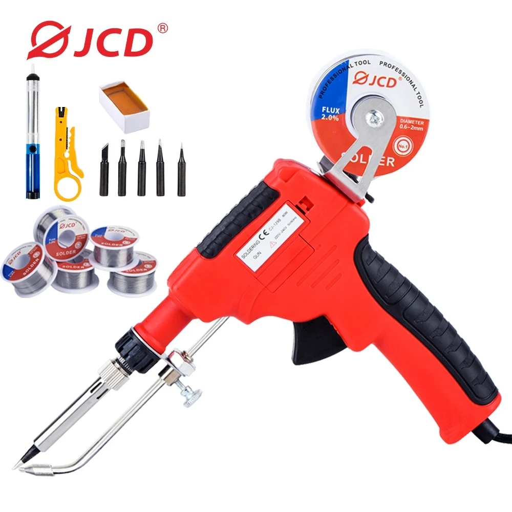 

JCD 80W Soldering Iron Gun Set Adjustable Temperature hand-held Automatic Send Tin Gun Welding Repair DIY Tools Tin wire Kit