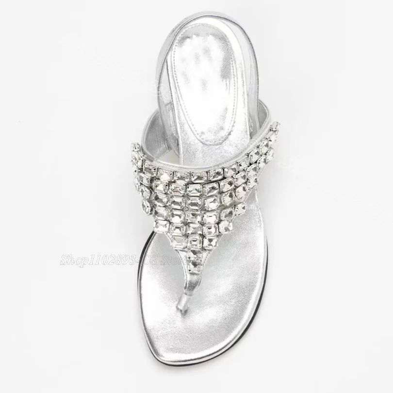 Silver Crystal Decor Split Toe Sandals Stiletto Heels Summer Solid British Style Casual Women Shoes 2024 Zapatos Para Mujere