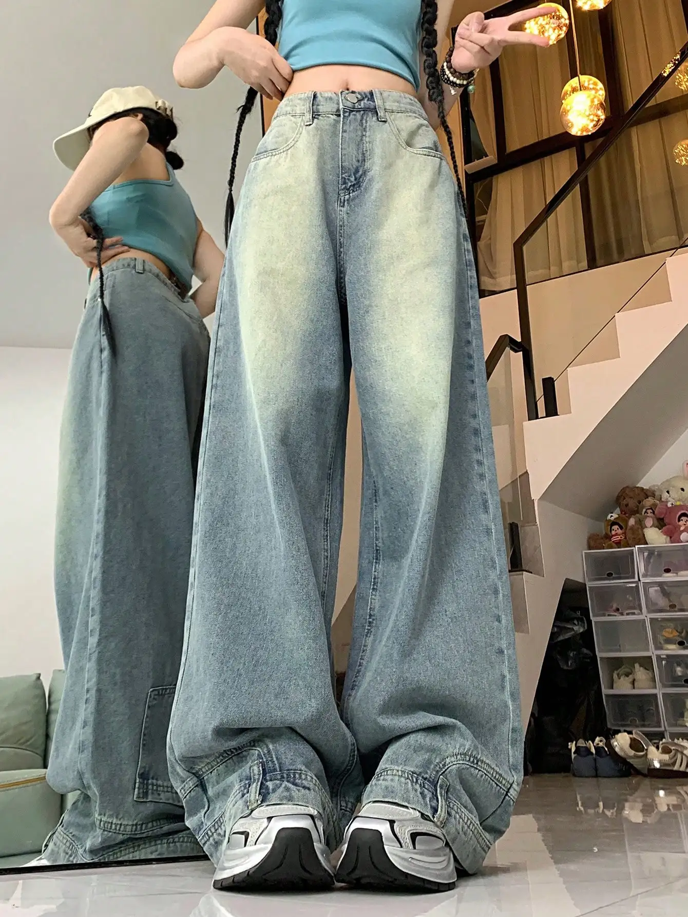 American Retro Pants with Corner Flap Pocket Pantss, Straight-Leg Jeans, 2024 New Style, Popular Hot Style Pants for Women, Autumn