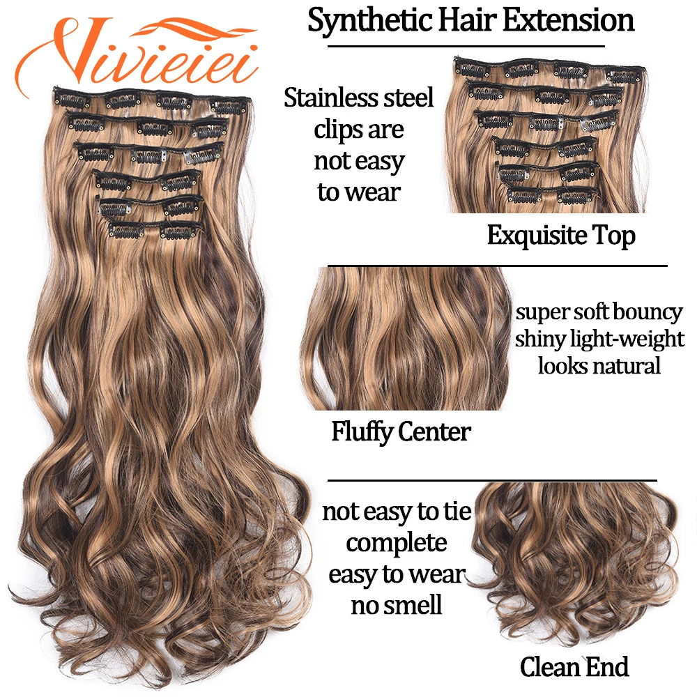 Synthetic Long Wavy 16 Cilps Hairpieces Heat-resistant High-temperature Fiber is Suitable For Women\'s Hair Extensions