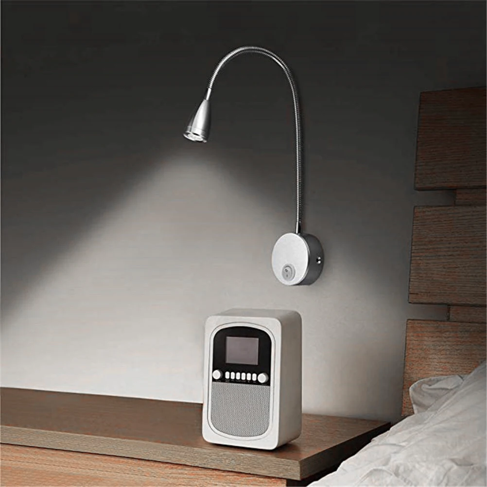

Flexible Led Bedside Wall Lamp Gooseneck Reading Light For Bedroom Silver 3W White Light Durable Modern Design Home Indoor