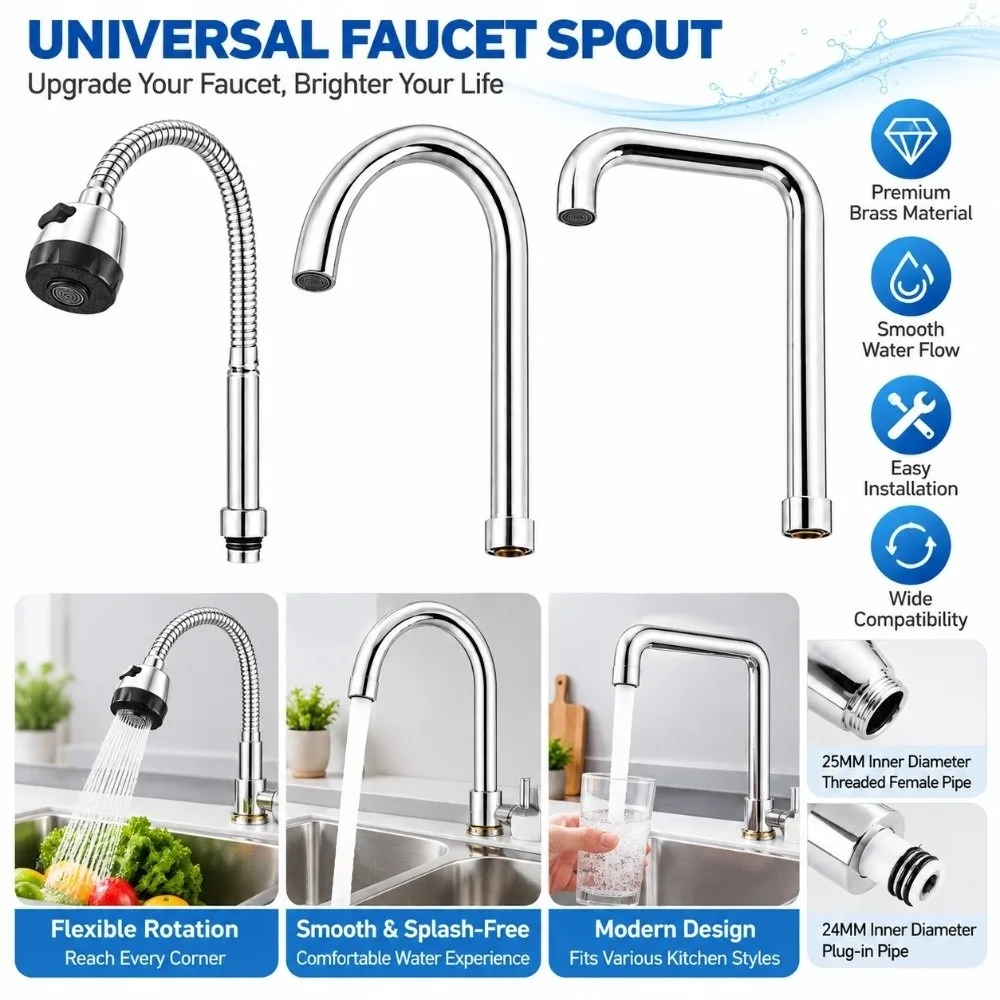 Practical Zinc Alloy Faucet Elbow Pipe 25mm Thread Faucet Replacement Parts Faucet Outlet Tube Kitchen Faucet Pipe Kitchen