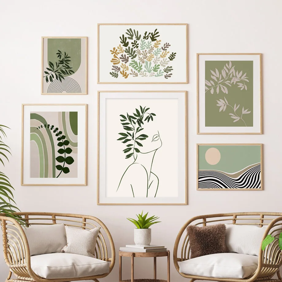 1pc frameless Canvas painting Abstract Plant Leaves Line Girl Rainbow Geometry Sun Nature Posters Prints Wall Art Canvas Pain