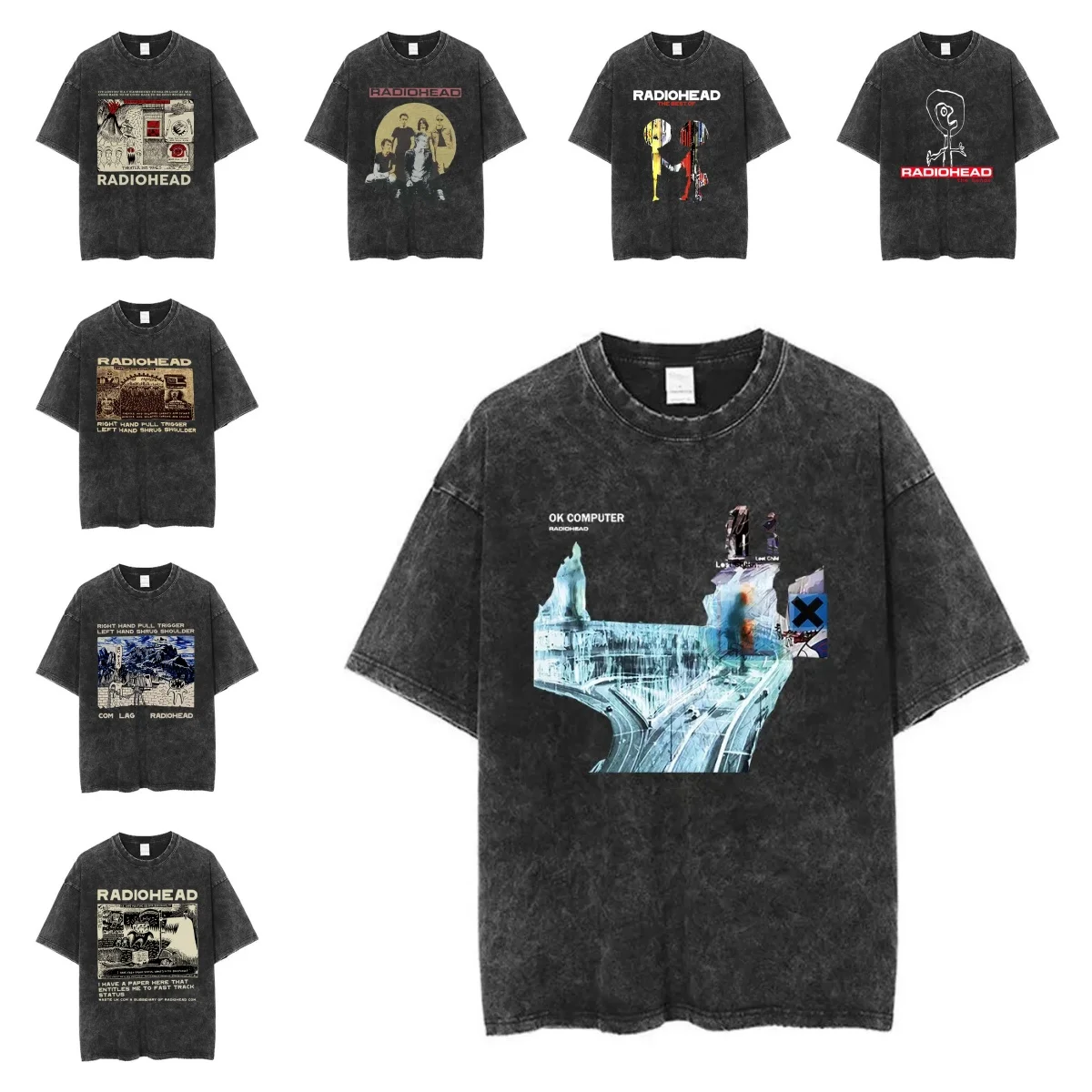 

Tops Radiohead Rock Band Washed Cotton T Shirt Men Women Hip Hop Music Tee Fashion Short Sleeve Tshirt Summer Oversized T-shirts