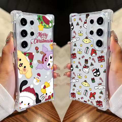 Merry Christmas Sanrio Phone Case For Samsung Galaxy S25 FE S24 S23 S22 S21 Ultra S20 Plus Note 20 S25FE Clear Shockproof Cover