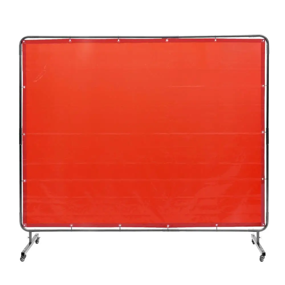 

6x8 Welding Screen with Frame Flame-Resistant Vinyl on 4 Swivel Wheels 2 Lockable Movable Professional for workshop Industrial