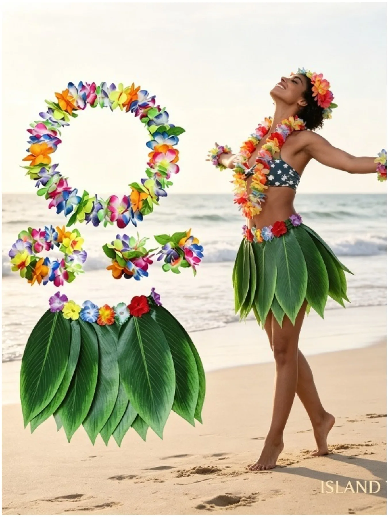 Party Hawaiian Grass Skirt Suit Adult Stage Costume Seaside Party Hawaiian Dress Garland Grass Skirt Combination Suit Dress