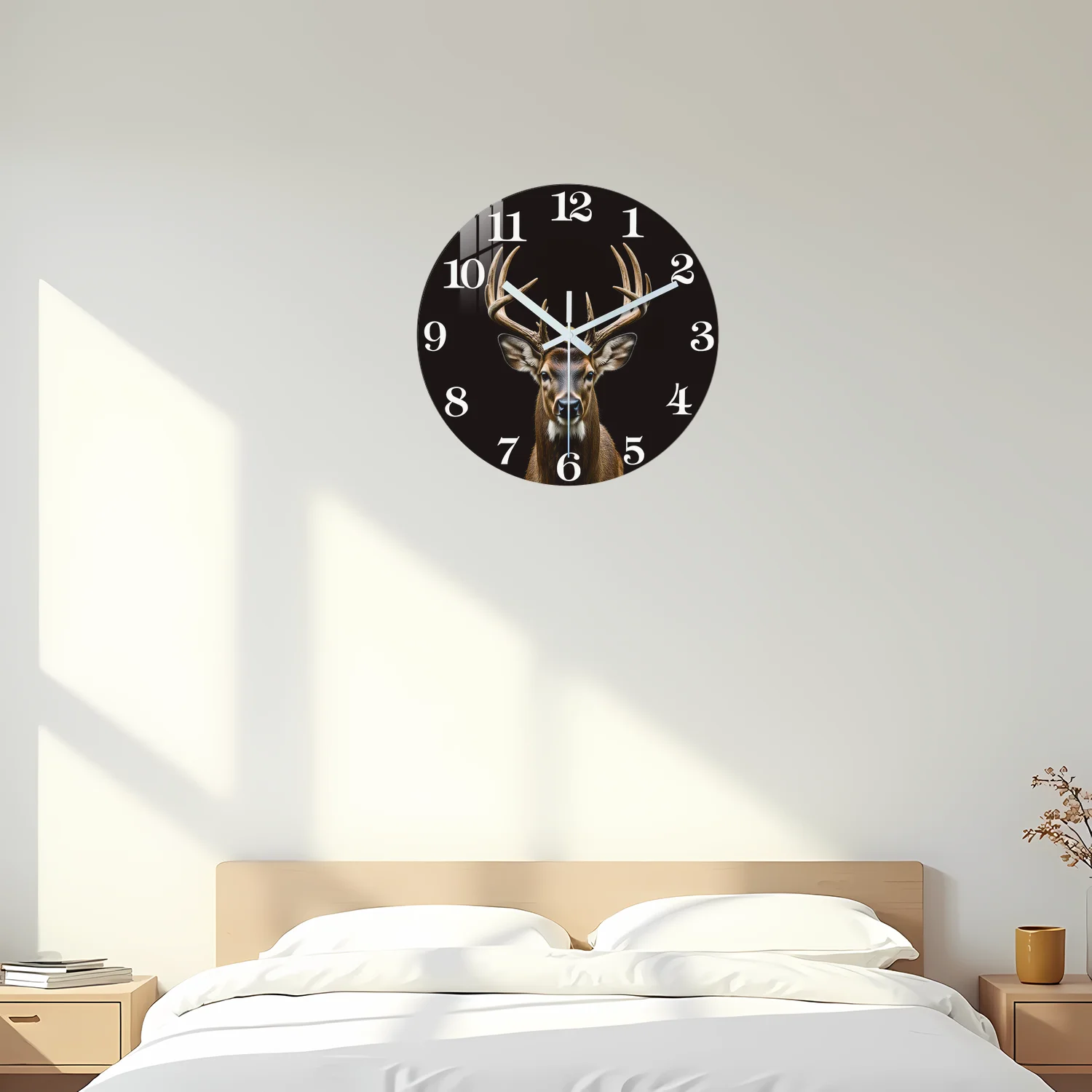 Wooden Wall Clock with Deer Motif, 10-24inch Silent Wall Clocks, Aa Battery Powered, Suitable for Living Room, Bedroom, Office, (Batteries Not Included) (Mother's Day, Easter, April Fool's Day)