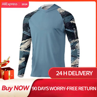 FEIYUE Men's Sun Protection Hooded T-shirts UPF 50+ Long Sleeve Quick Dry Breathable Hiking Go Fishing shirts UV-Proof TOPS