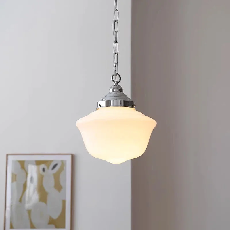 Rustic Farmhouse Ceiling Light Semi Flush-Mount Fixture Opal White Glass Shade for Bedroom Kitchen Living Room Hallway Dining