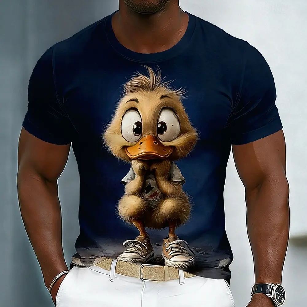 Men's 3D Animated Duckling Wearing Sneakers Print T-shirt Short Sleeve t shirts Fashion Casual Crew Neck Top New Summer Clothing