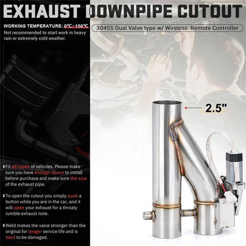 

Universal 2.5In Dual Valve Electric Exhaust Shut-Off Valve System Y Exhaust Forsilencer Kit With Wireless Remote Control