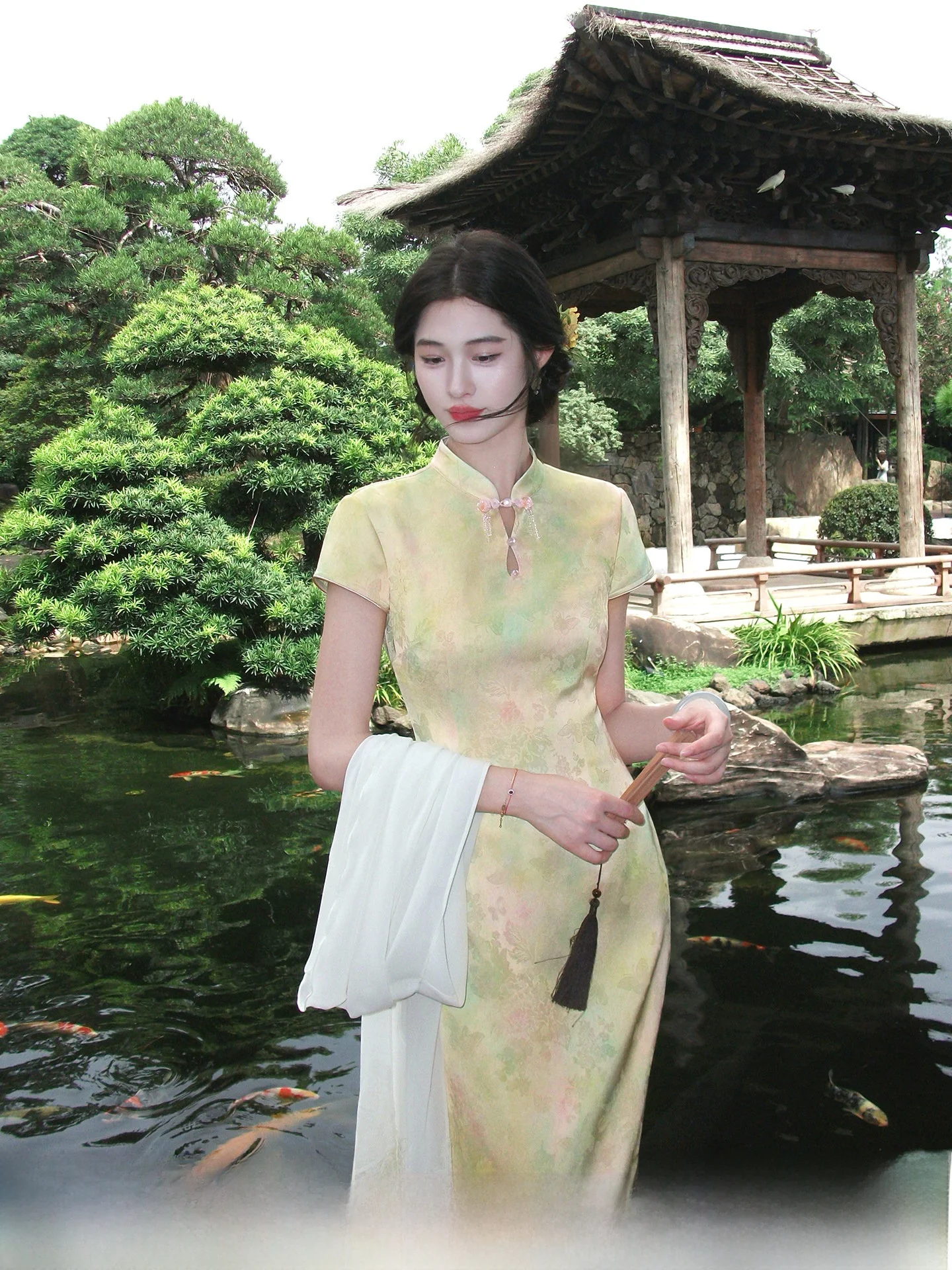 QingXian ZhiHe Water Ink JiangNan New Chinese Style Gradient Dyeing Embroidered Short Sleeve Women's Qipao Slim Fit Dress