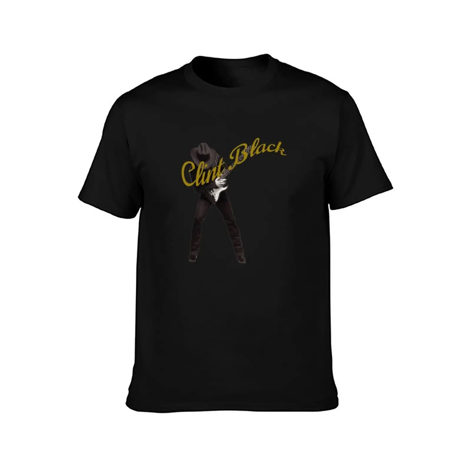 Clint Black guitar T-Shirt, Summer Casual Cotton Tee, Oversized Streetwear Tops, Vintage Graphic Print, Loose Fit Short Sleeve