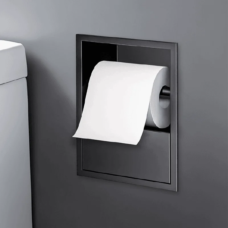 Flush Mount Stainless Paper Holder, Recessed Toilet Niche Cabinet,Embedded Wall Tissue Dispenser, Easy Clean Multi Storage Shelf