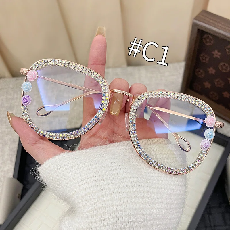 

Metal Frame With Diamond Studded Anti Blue Light Glasses Fashionable And High-Quality Luxury Eyeglass Frames For Men And Women