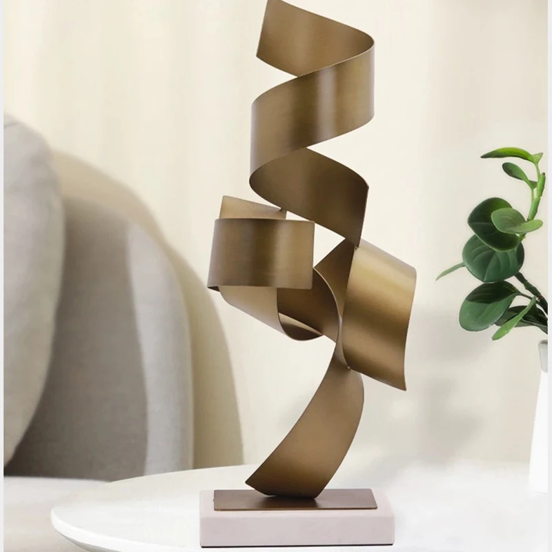 Abstract Metal Sculpture Modern Art Gold Statues Marble Base Crafts For Decoration Home Hotel Bar Decor Desk Ornaments Gift