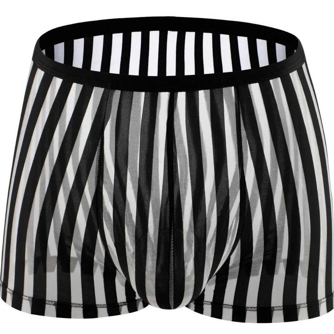 Men's mesh underwear personalized color matching striped boxer