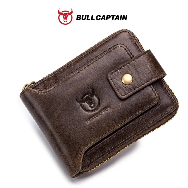 Captain Niu's Head Layer Leather Zipper Premium Men's Wallet Horizontal Leather Multi Card Thickened Anti theft Wallet