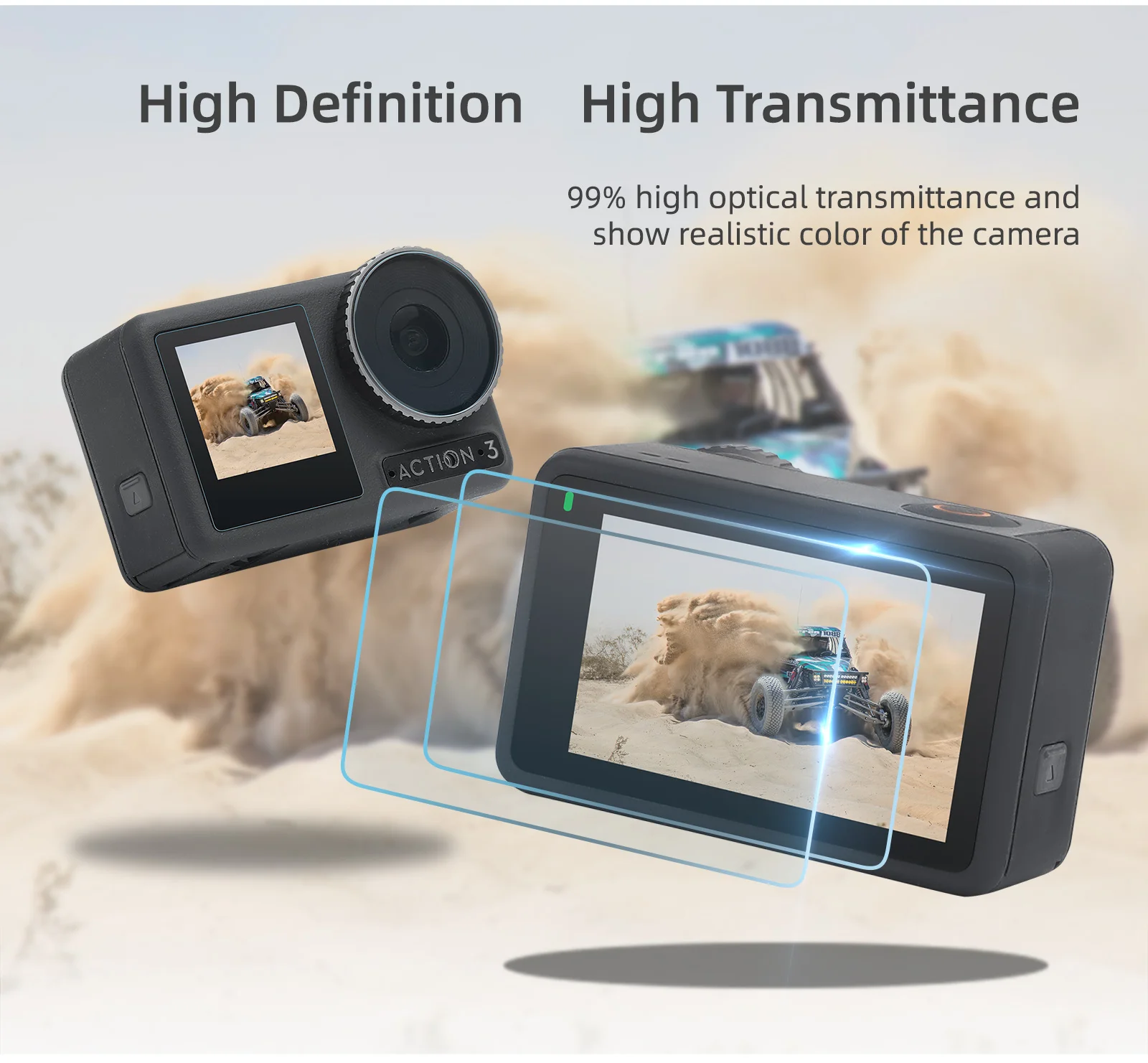 For DJI OSMO ACTION3 tempered film accessories lens protective film display HD explosion-proof film