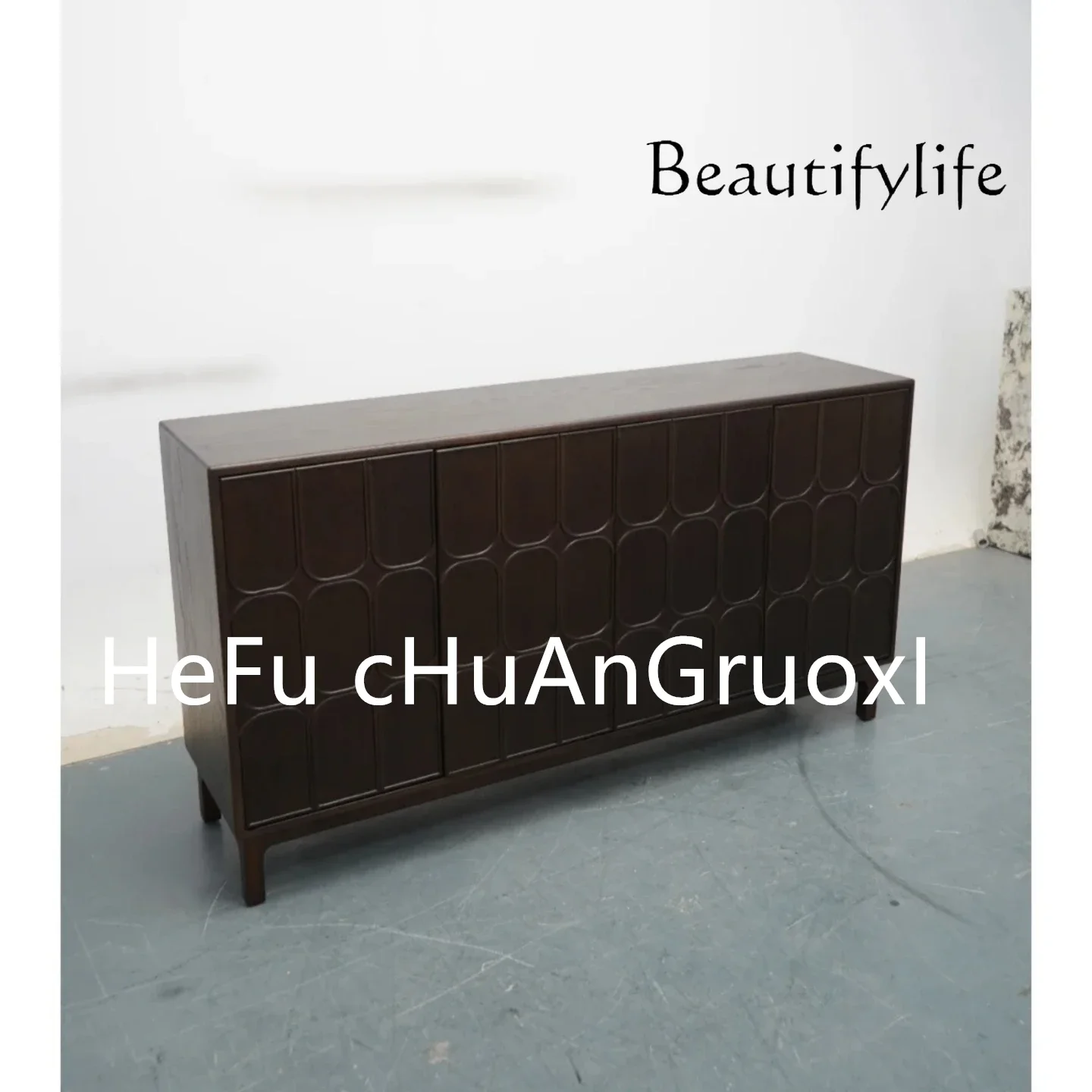 XX Retro Geometric Side Cabinet Middle Antique Solid Wood Locker Decorative Cabinet Living Room Entrance Storage Cabinet