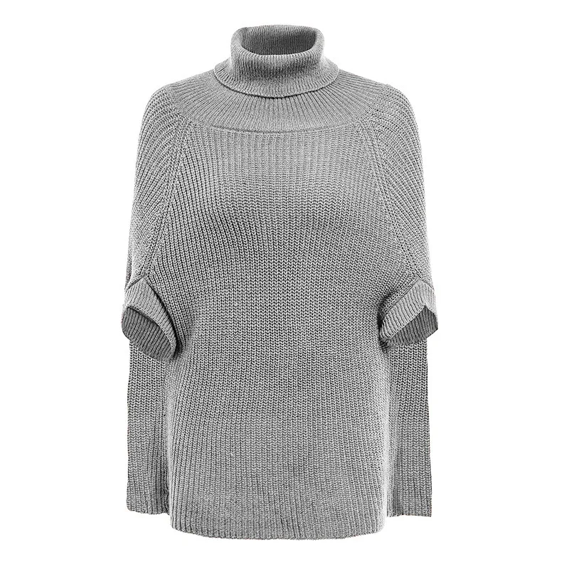 

Autumn Winter New Solid Color Pullover High Collar Cape High Collar Sweater Warm Poncho Lady Capes Knitting Gray Cloaks