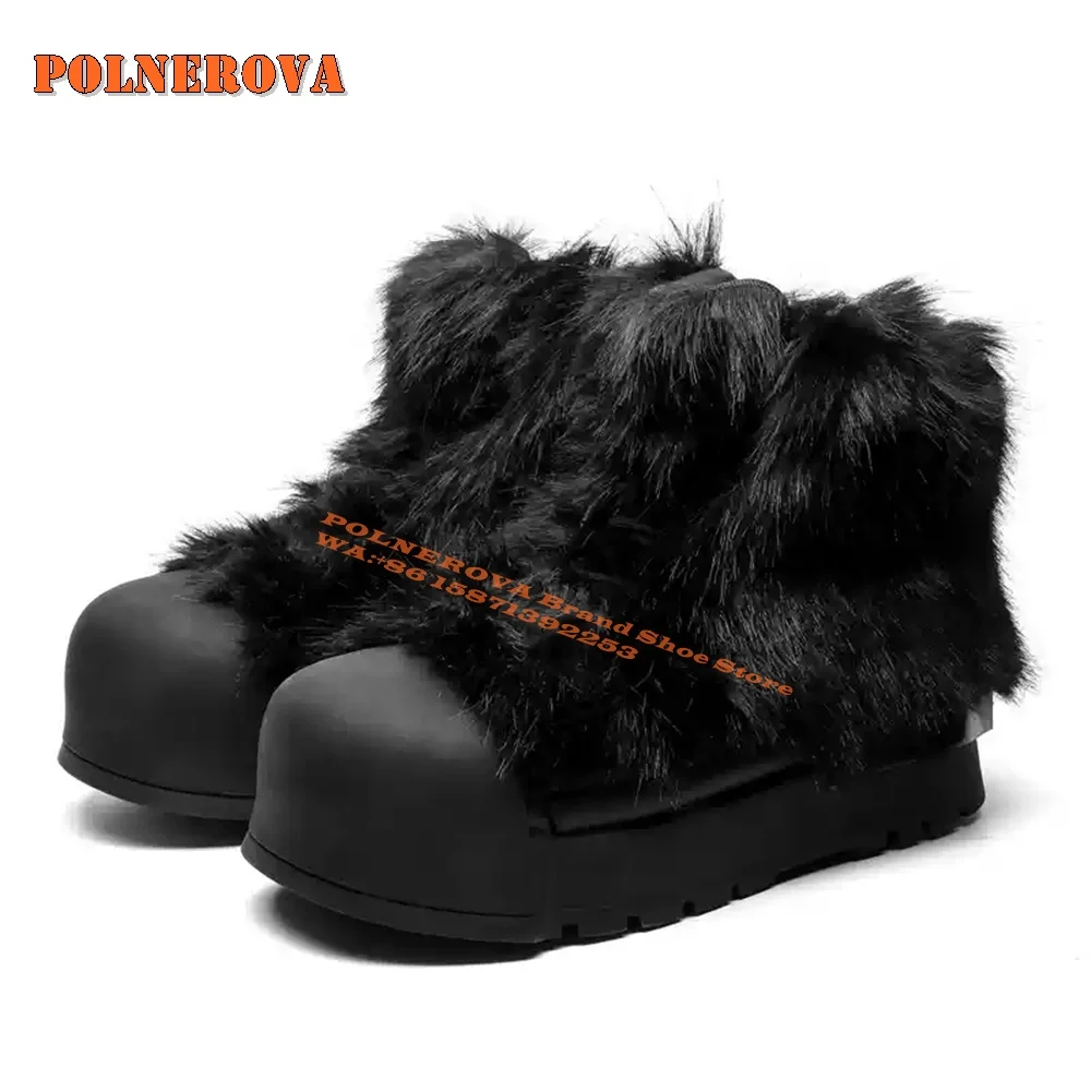 Cross Tied Lace-Up Fur Casual Ankle Boots Big Round Toe Thick Sole Street Style Plus Size Couple Pumps 2024 New Style Skate Shoe