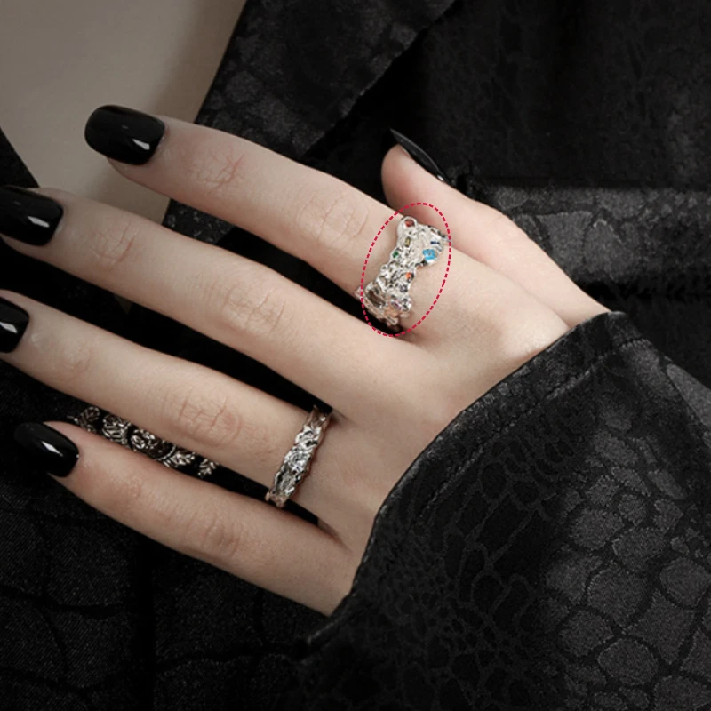 Fashion S925 Sterling Silver Ring Inlaid Colored Zircon Rings Original Texture Designer Jewelry for Charms Woman Gift Factory