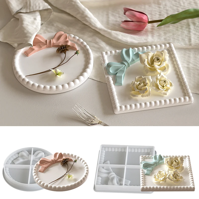 

DIY Bow Bubble Tray Coaster Silicone Mold Plaster Epoxy Concrete Cement Mould Handicrafts Gift Jewelry Storage Tray Home Decor