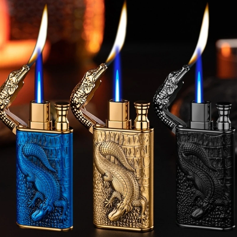 

Dropshipping Link Double Fire Lighter 3D Dragon Crocodile Windproof Jet Fire Open Fire Conversion Gas Lighter Smoking Men's Gift