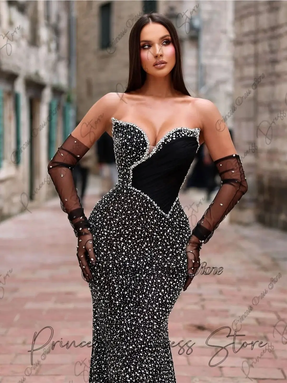 Aso Ebi Pailletten Kant Kralen Zeemeermin Avondjurken 2025 Met Handschoenen Kristal Formele Jurk Verjaardagsfeestje Jurken Aangepast