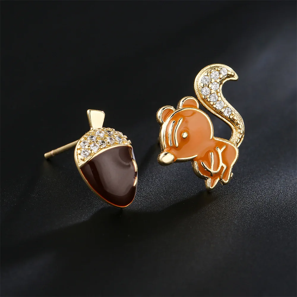 GANPUP Kreative Niedliche Eichhörnchen-Trester-Ohrringe für Frauen, Modische Neue Ohrpiercing-Strass-Schmuckstücke, Geschenk für Partys – Detail 2