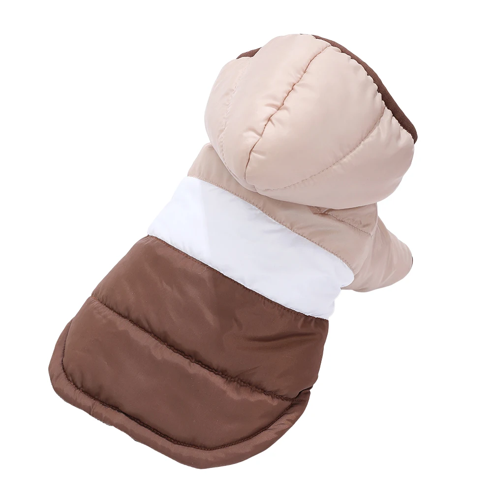 Warme Hundejacke mit Kapuze, Wintermantel für kleine und mittelgroße Hunde, weiche, wattiert Baumwollkleidung für Welpen, winddichtes Outfit mit Leinenloch. – Detail 4