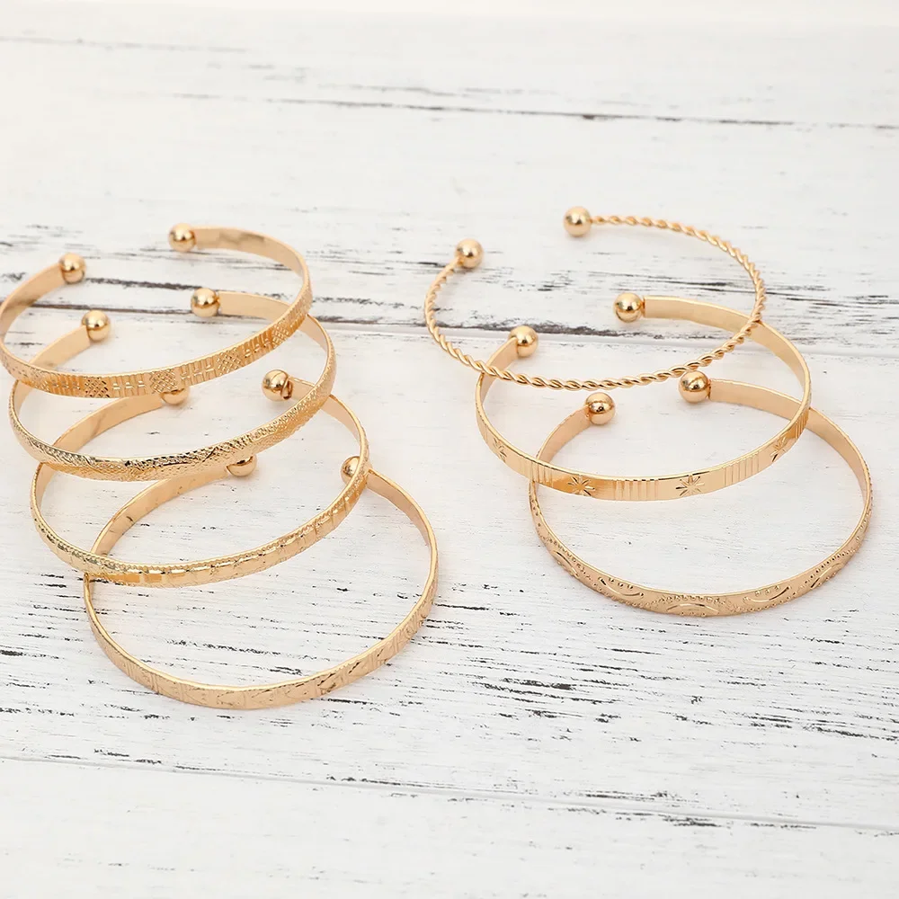 7-teiliges, modisches, elegantes Armband-Set mit sechseckigem Stern- und Twist-Design für Damen, goldfarben, Vintage-Handschmuck, Party-Geschenk – Detail 4