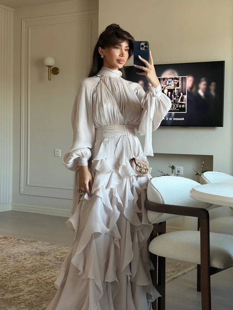 Evening Party Pleated Multi-layer Ruffles Floor Dresses For Women Fold Long Sleeve High Waist Lace Up Collar Dress Autumn Robe - AliExpress 200000345 Evening Party Pleated Multi-layer Ruffles Floor Dresses For Women Fold Long Sleeve High Waist Lace Up Collar Dress Autumn Robe - AliExpress 200000345
