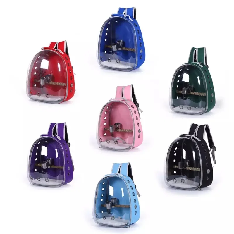 Bird Carrier Bag Parrot Backpack with Prech and Feeder Cups for Parakeet Cockatiel Bunny Travel Acrylic Portable Pet Bird Cage