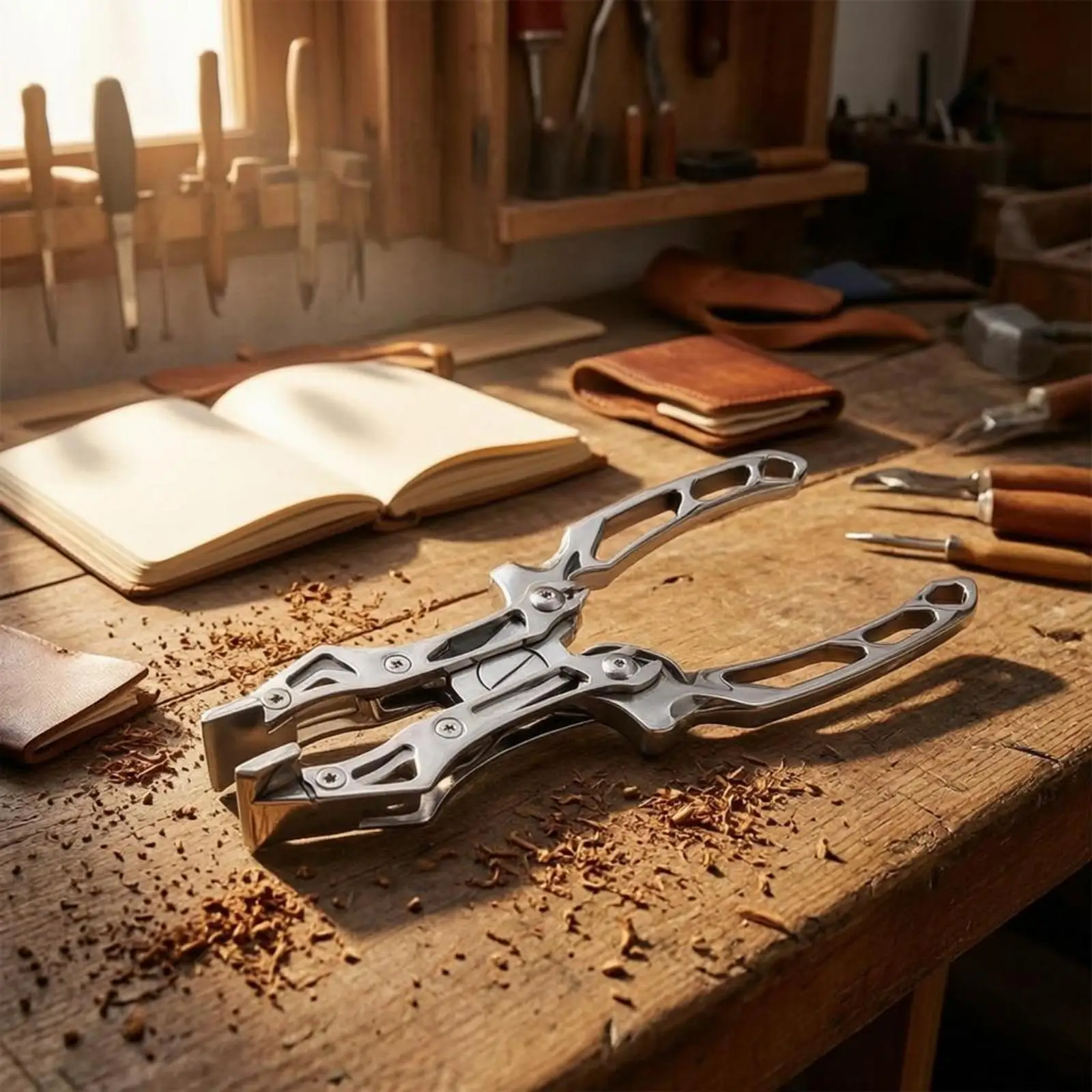 Leather Flat Plier Shiny Silver Stainless Metal Leather Plier Openwork Handles Parallel Jaw Pliers for Leatherworking